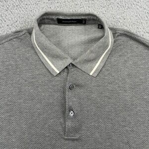 Ermenegildo Zegna Polo Mens 3XL Grey Short Sleeve Tipped Collar Micro Pattern